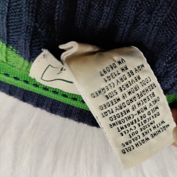 L.L. Bean Vintage Womens Striped Green & Navy Button-Up Cardigan Sweater L - Picture 10 of 12